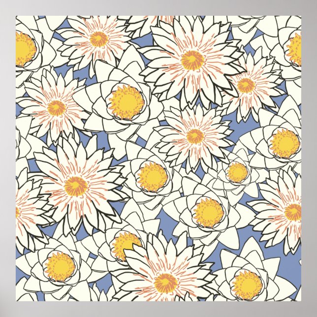 Póster Flores patrón lotus lirio (Frente)