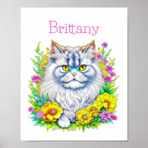 Flores persas de gato amarillo y rosa personalizad