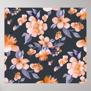 Póster Flores pintadas fondo transparente