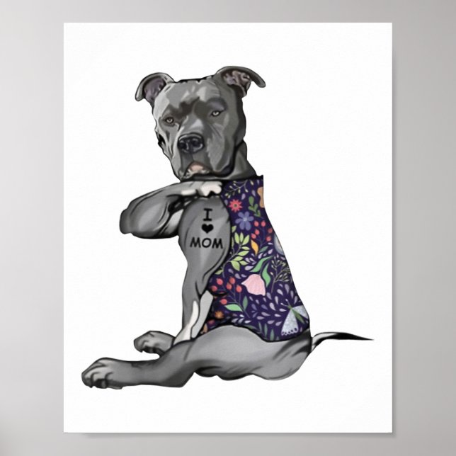 Póster Flores Pitbull - Amo A Mamá Hippie Perro Pitbull T (Frente)