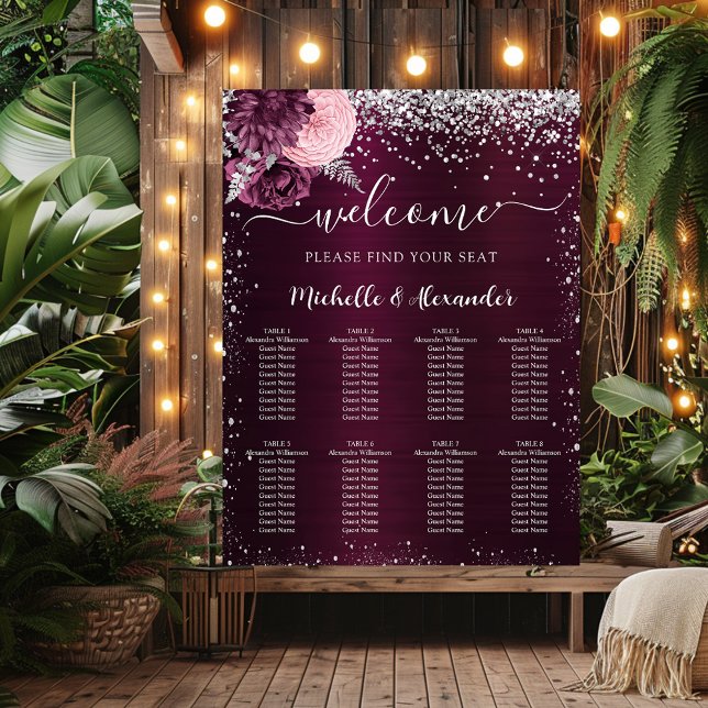 Póster Flores plateadas de Borgoña boda de asiento (Subido por el creador)