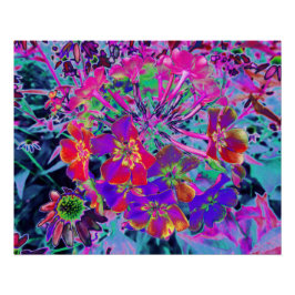 Póster Flores Psicodélicas Coloridas Rojas y Purpúreas
