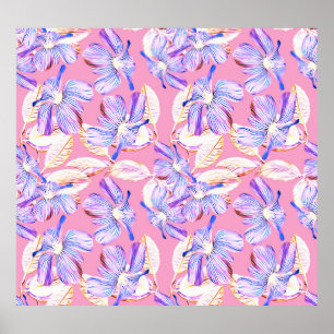 Póster Flores Púrpura: Elegancia Floral acuarela.