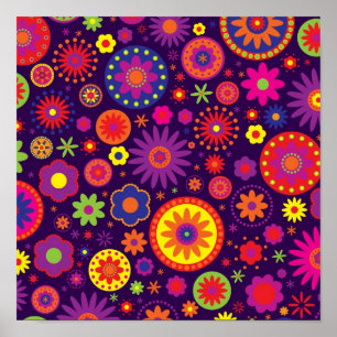 Póster Flores púrpuras del arco iris del Hippie