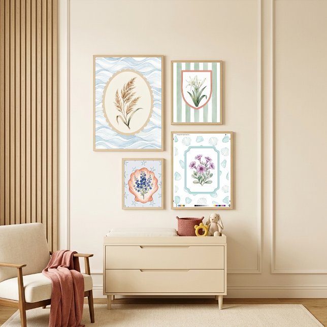 Póster Flores púrpuras en marco con vidrio de mar y conch (Subido por el creador)