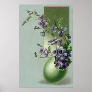 Póster Flores púrpuras vintage floreciendo en un huevo de