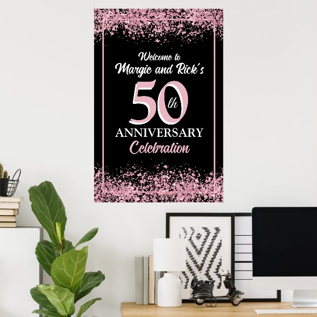 Póster Flores Purpurinas de imitación rosa conmemoran 50  (Oficina en casa)
