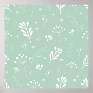 Póster Flores ramas de fondo verdes