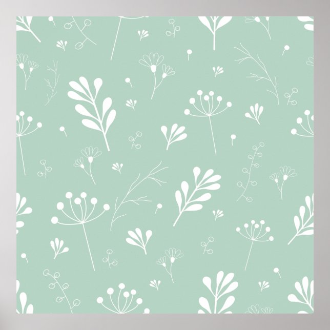 Póster Flores ramas de fondo verdes (Frente)