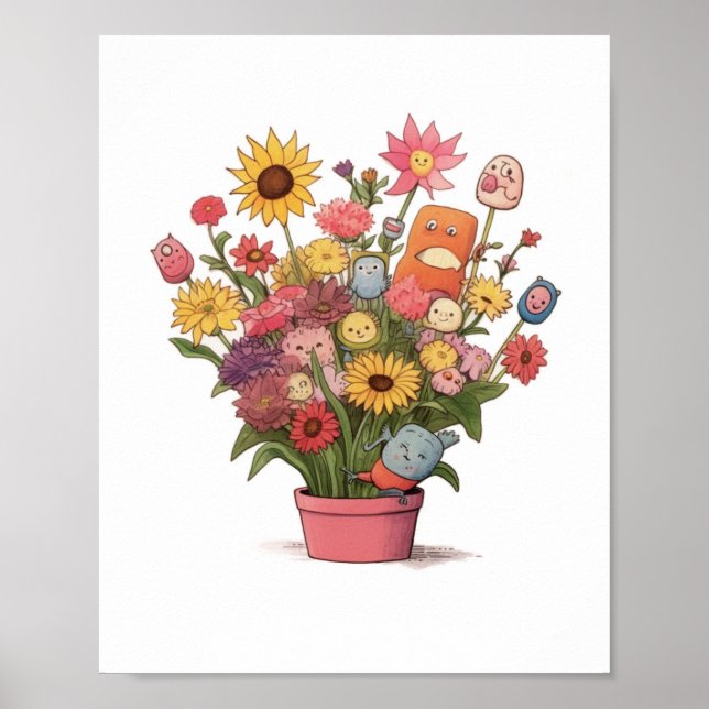 Póster Flores, ramo, maceta de flores (Frente)