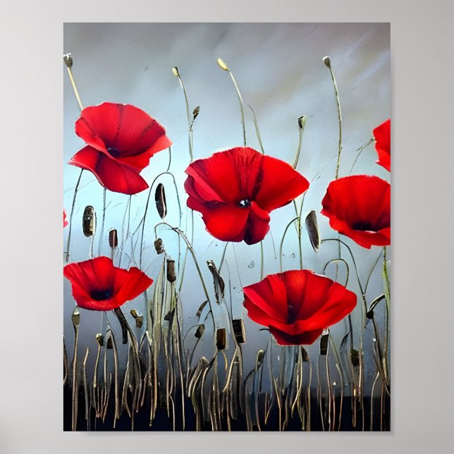 Póster Flores Red Poppies Art (Frente)