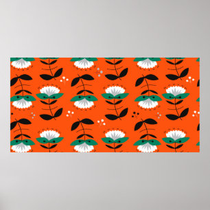 Póster Flores retro y hojas sin costura.