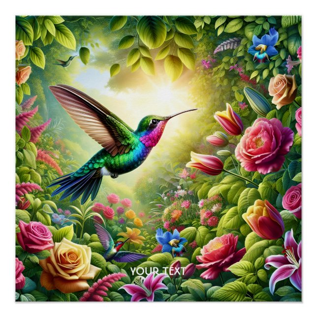 Póster Flores ricas de fantasía Hummingbird arcoiris (Anverso)