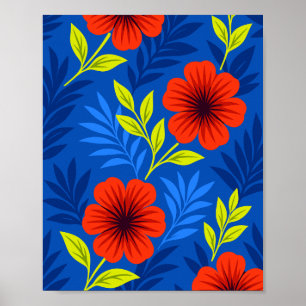 Póster Flores rojas bermellón en negrita con hojas elegan