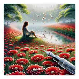 Póster Flores rojas Chicas de fantasía