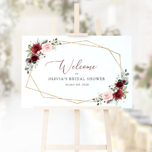 Póster Flores rojas de Borgoña, flores rosadas, bienvenid