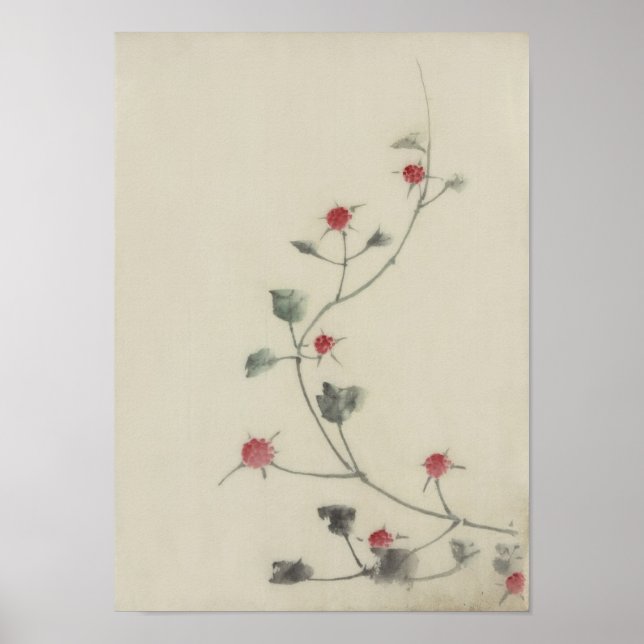 Póster Flores rojas en Bella Artes japonés de Vine Hokusa (Frente)