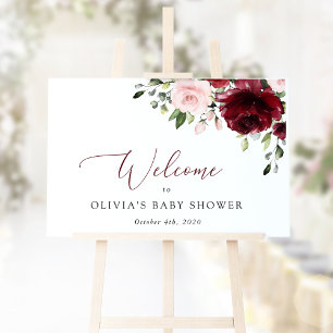 Póster Flores rojas, flores rosas, bienvenida Baby Shower