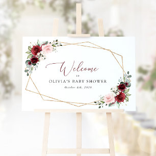 Póster Flores rojas, flores rosas, bienvenida Baby Shower