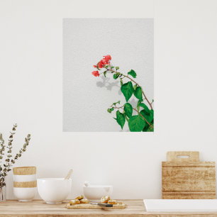 Póster Flores rojas y hojas verdes Minimalistas botánicas