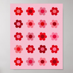 Póster Flores Rojas Y Rosa Florales