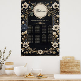 Póster Flores románticas brillantes sobre un fondo azul p