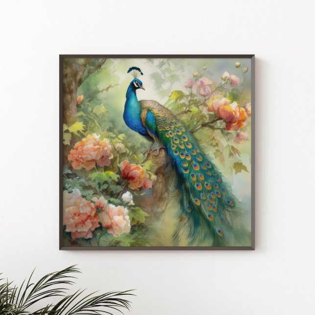 Póster Flores rosa de pavo real verde azul elegante (Subido por el creador)
