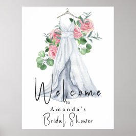 Póster Flores rosa elegantes y ducha de novia verde