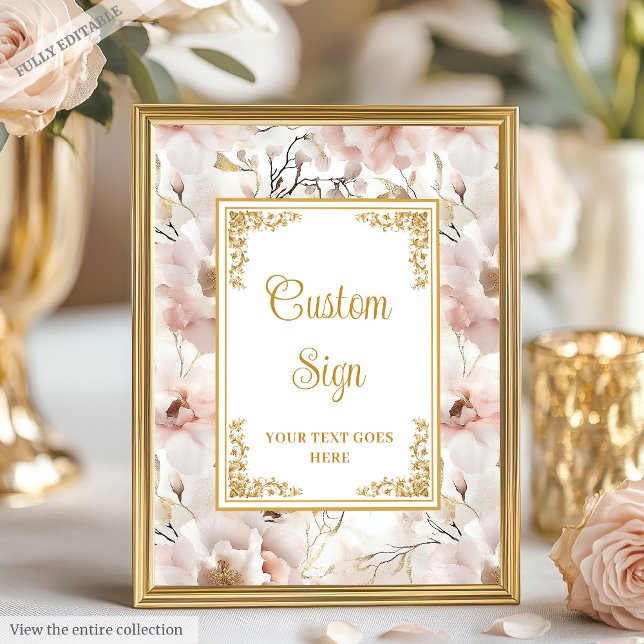 Póster Flores rosa polvorientas y elegantes personalizado (Stylish dusty pink flowers and gold elegant custom Poster)