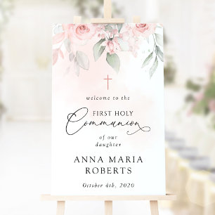 Póster Flores Rosadas, Bienvenida a la Primera Comunión