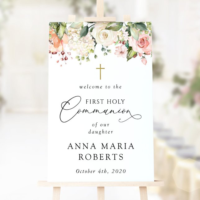 Póster Flores rosadas, Boho, Bienvenida a la Primera Comu (Subido por el creador)