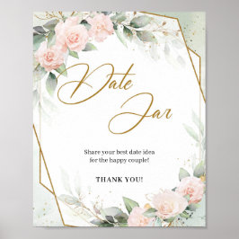 Póster Flores rosadas boho verde dorado Letrero de frasco