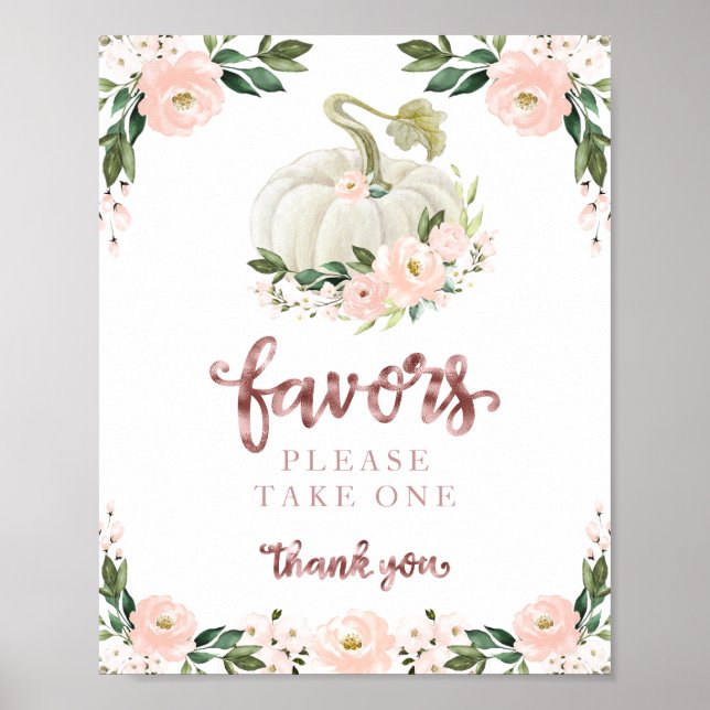Póster Flores rosadas Caen Calabaza Baby Shower Favorece  (Frente)