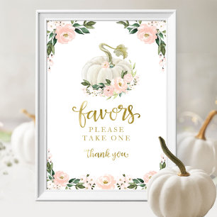 Póster Flores rosadas Caen Calabaza Baby Shower Favorece 