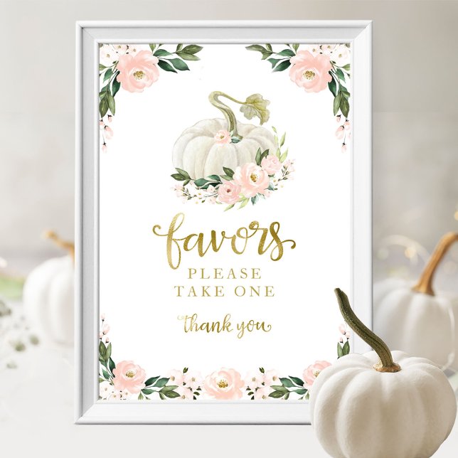 Póster Flores rosadas Caen Calabaza Baby Shower Favorece  (Subido por el creador)
