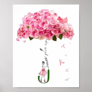 Póster Flores rosadas Cinta Lucha contra el cáncer de mam