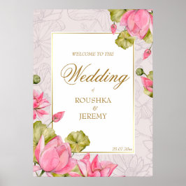 Póster Flores rosadas de loto símbolo de bienvenida de la