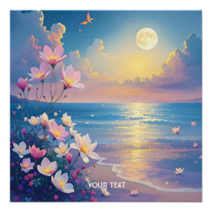 Póster Flores rosadas de nata en el mar