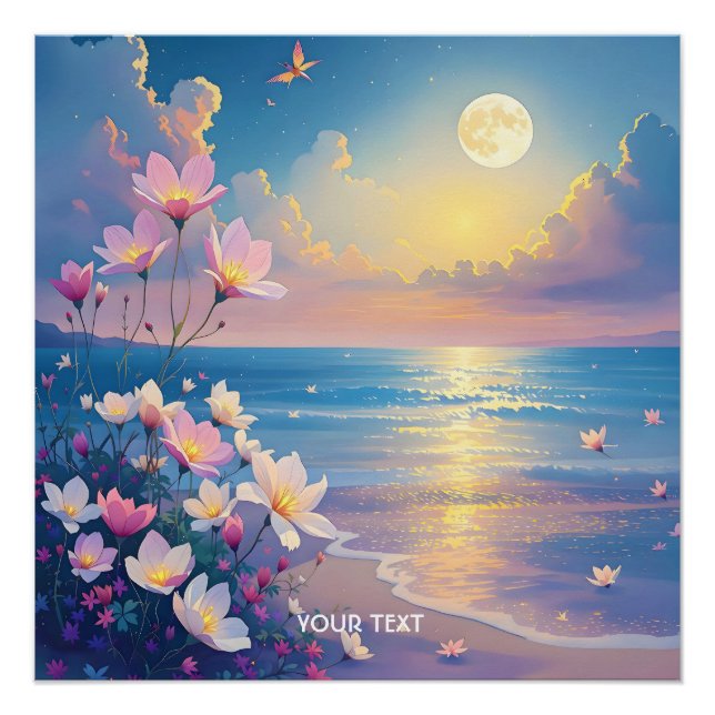 Póster Flores rosadas de nata en el mar (Anverso)