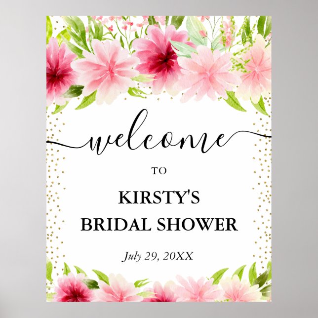 Póster Flores rosadas de verano Bridal Shower Bienvenida (Frente)