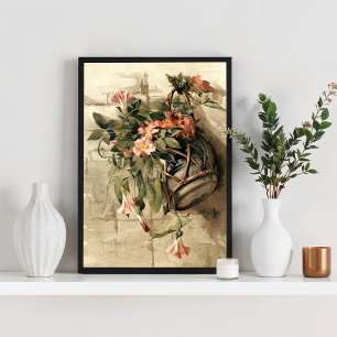 Póster Flores rosadas en jarrón colgante