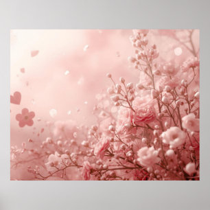 Póster Flores rosadas estéticas en una pared del Día de S
