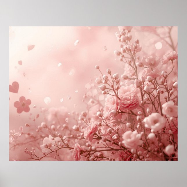 Póster Flores rosadas estéticas en una pared del Día de S (Frente)