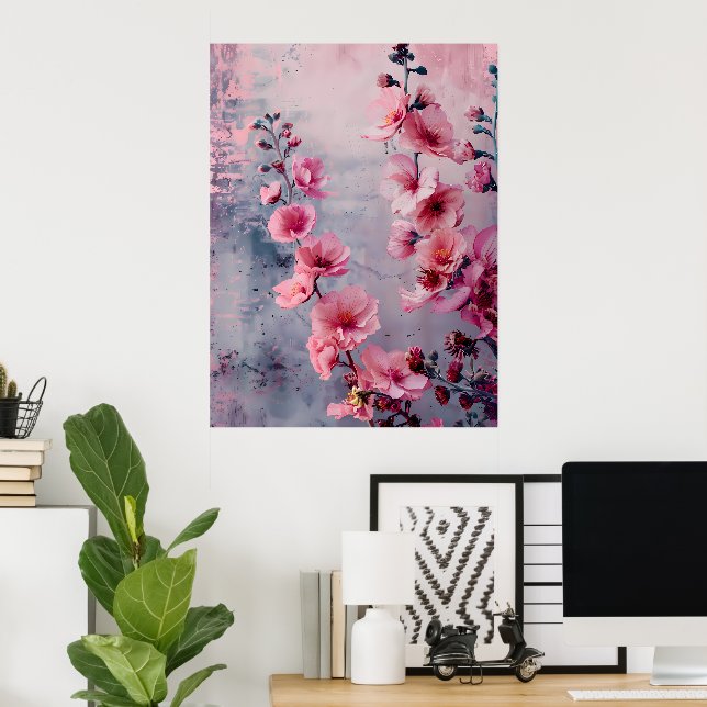 Póster Flores rosadas floreciendo  (Oficina en casa)