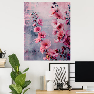 Póster Flores rosadas floreciendo 