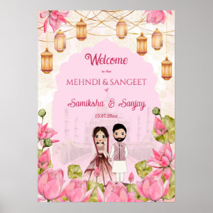 Póster Flores rosadas Lotus garlands lantern boda indio