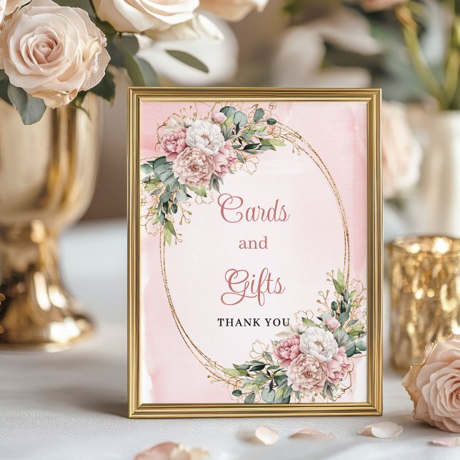 Póster Flores rosadas polvorientas de moda Tarjetas y reg (Trendy Dusty Pink Flowers Gold Glitter Cards and Gifts)