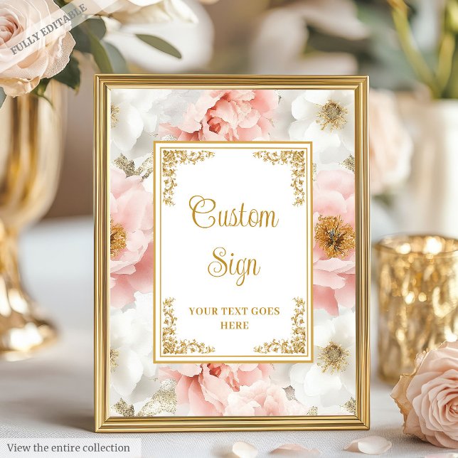Póster Flores rosadas polvorientas rusticas con acentos d (Rustic dusty pink flowers with gold accents 8x10 Poster)