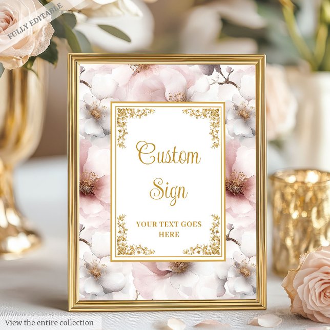 Póster Flores rosadas polvorientas y densas con acentos d (Dainty dusty pink flowers with gold accents 8x10 Poster)