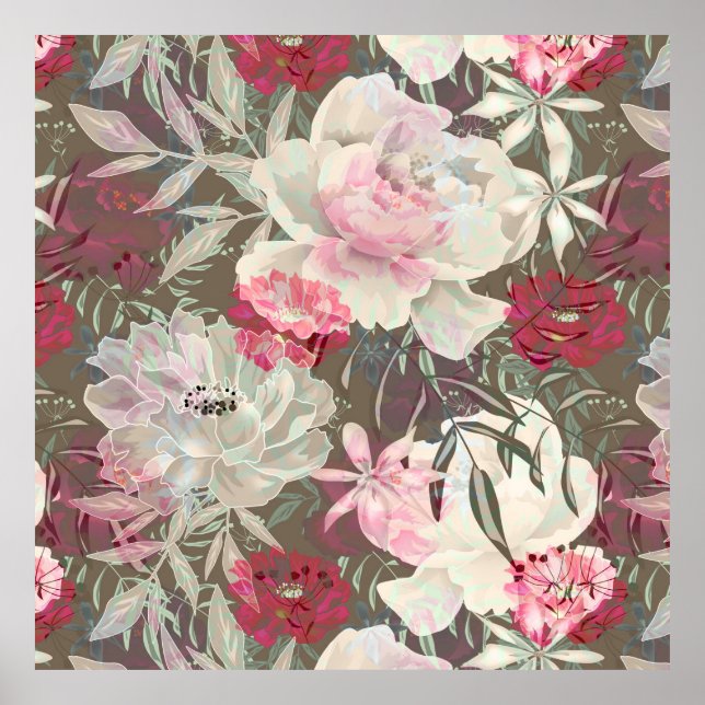 Póster Flores rosadas rosadas de peonis ramo de jardín (Frente)